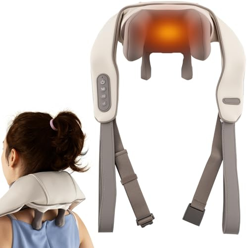 HOMASIS kabelloses Nackenmassagegerät mit Wärme, Massagegerät 4D Deep Massage für Rücken, Schulter, Nacken, Fuß & Bein, Tiefengewebekneten Shiatsu Massagemaschine für Zuhause, Büro & Auto (Beige)
