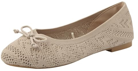 Generisch Ballerinas Women's Sporty Moccasins Slip On Comfortable Ballerina Flat Lace Shoes Elegant Knitted Dress Trainers Non-Slip Summer Women's Shoes Summer Shoes Shoes, beige, 4.5 UK