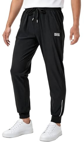 ROCKBROS Fahrradhose Lang Herren Leicht Atmungsaktiv Schnelltrocknend Mit Taschen Reflektierende Jogginghose Trainingshose Wanderhose MTB Laufen, Schwarz