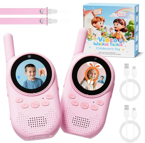 HEWEIMEI Video Walkie Talkie Niños, Walkie Talkie Recargable De Largo Alcance con Cámara HD, Cambiador De Voz Y Videollamada, Regalo para Niños de 3 a 12 Años (Rosa/Rosa)