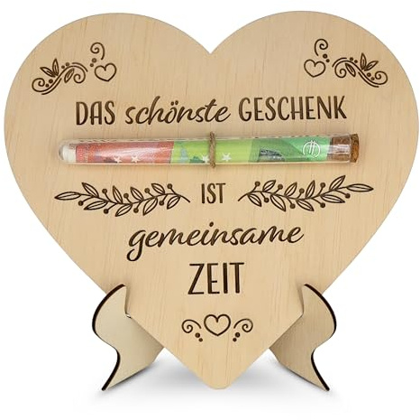 ZUKLA Verpackung für Geldgeschenke Zeit zu Zweit Geschenk - mit Reagenzglas & Ständer - Zeit statt Zeug Gutschein - Geldgeschenk Verpackung aus Holz