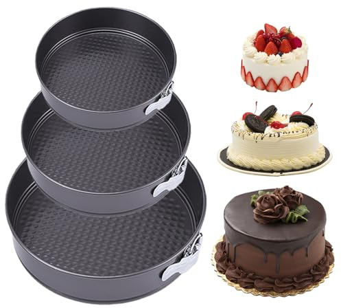WIYETY Lot de 3 Moules à Gâteau Démontables : Moule à Gâteau Antiadhésif Rond, Moule à Gâteau Rond Pratique, Moule à Gâteau Démontable, Moule à Tarte Pour la Cuisson de Divers Gâteaux et Pains (20/22