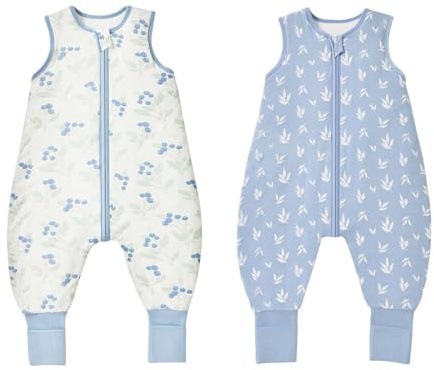 ToyaTec Baby Schlafsack mit Füßen 1.0 Tog 2er Pack – Superweiches Viskosegewebe aus Bambus, Ärmellos, für Jungen und Mädchen, für Frühling, Sommer und Herbst, Blau, L