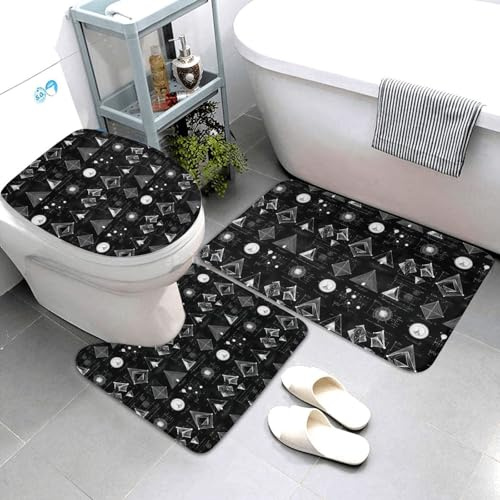 Nevjipu Set di 3 tappeti da bagno con stampa matematica, assorbente, antiscivolo, lavabile, copriwater a forma di U, tappetino per contorno WC, tappetino per doccia, tappetino da bagno per WC e vasca