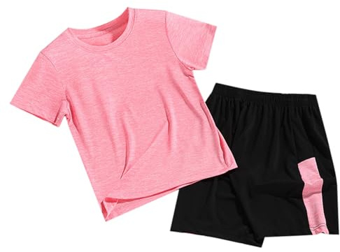 JokeLomple Tute Sportive da Bambina per Ragazzi T-Shirt a Maniche Corte Top con Pantaloncini Set di Abbigliamento Estivo Asciugatura Rapida Tuta da Jogging da Calcio (Red, 7-8 Years) #66