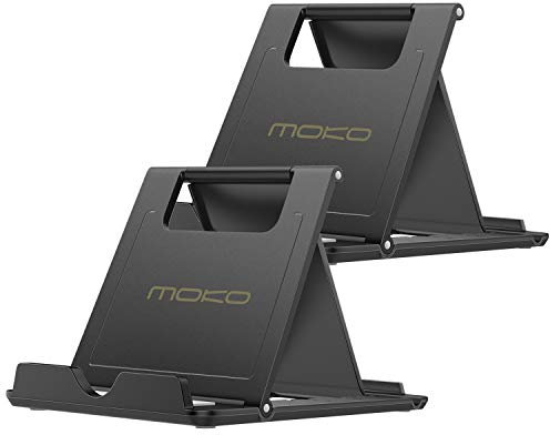 MoKo 2PZ Pieghevole Supporto per Smartphone, Tablet (4-11) e E-Reader, per iPhone 16/PRO/PRO Max/Plus, iPhone 15/PRO/PRO Max/Plus, iPhone 14/PRO/PRO Max/Plus, iPhone 13/PRO/PRO Max/Plus, Nero + Nero