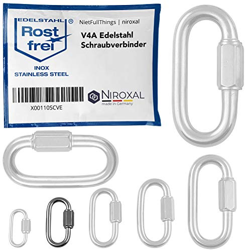 Skruvkarbin i Rostfritt Stål A4 – Kedjekoppling med Skruvlås – Ø 4 mm – Brottlast 600 kg – 20 Pack – För Kedjor, Rep och Utomhusbruk
