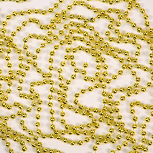 7.2m (24ft) Gold Shiny Christmas Bead Chain Metallic Xmas Beaded Garland Artificial Pearls Tinsel For Christmas Tree Hanging Decorations DIY Art & Crafts Jeweller