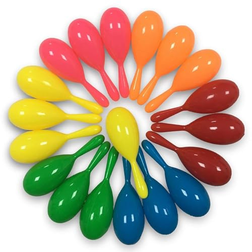 24pcs Mini Maracas for Kids Mexican Fiesta Party Favors Plastic Maraca Shakers Noisemaker for Cinco de Mayo Day of the Dead Fiesta Mexican Themed Birthday Valentine's Day Party Supplies Boys Girls