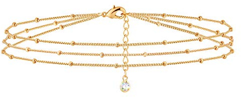 MEVECCO Bracelet for Women Gold Layered Satellite Chain Bead 14K Gold Plated Dainty 3 Layer Simple Jewelry