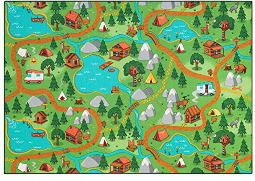 Carpet Studio Teppich Kinderzimmer 95x200cm, Kinderteppich, Spielteppich Straße Jungen & Mädchen, Teppiche für Babyzimmer, Schlafzimmer & Spielzimmer, Antirutsch, 30°C waschbar - Hiking