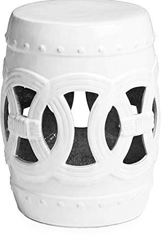 Fine Asianliving Keramik Hocker Coin Weiẞ T32xH43cm China Keramik Gartenhocker Porzellan Glasierte Keramik Stool Chinesische Hocker Drum Garden Stool
