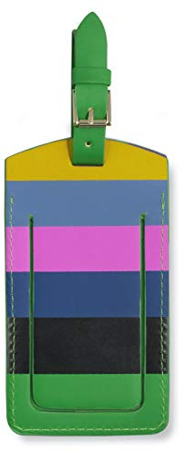Kate Spade New York Vegan Leather Luggage Tag for Women, Durable Suitcase ID Tag, Enchanted Stripe