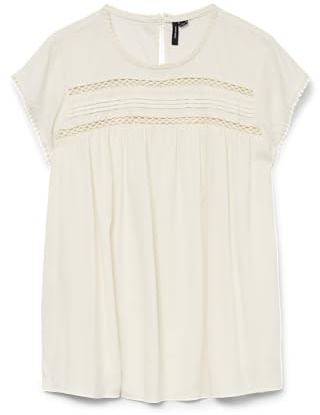 VERO MODA Damen VMDEBBIE Pleat S/L Top GA NOOS T-Shirt, Snow White, M