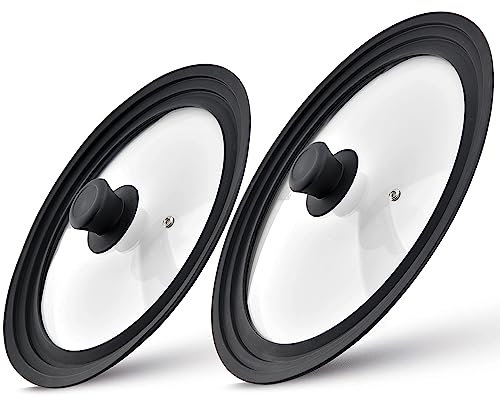 Linnuo Topfdeckel Pfannendeckel Universal Silikondeckel für Topf Pfanne - Universaldeckel platzsparend - 1 Deckel 3 Größen - robuster Glasdeckel - spülmaschinen- / backofenfest (2er Set, 24-28, 28-32)