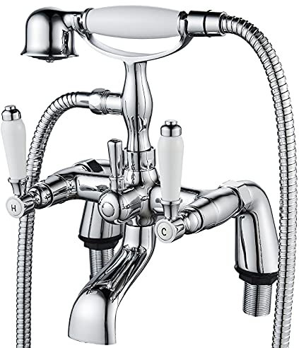 Traditional Bathtub Mixer Tap,Luckyhome Victorian Bath Shower Mixer Tap with Hand Held Shower