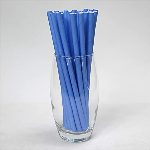 Blue Paper Straws (8mm x 200mm) - Pack Size 250 - FSC Certified/Food Safe/PFAS Free/Biodegradable/Eco-Friendly/Durable/Ideal for Milkshakes & Smoothies