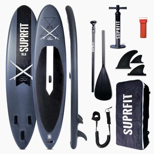 Suprfit tavola da SUP Stand Up Paddle Board tavola, Custodia, pagaia, Pompa, Laccio di Sicurezza, Set di Riparazione Modelli Lailani Grey 330 x 78 x 15 cm Ideale per Gli utenti Fino a 130 kg
