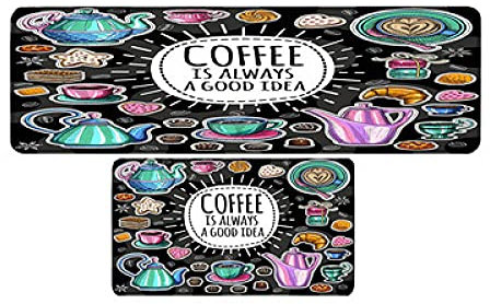 ZZDXL 2Stk Küchenteppich Kaffee Essen Küchenläufer Teppich Für Küche Waschbarer rutschfest Läufer Küchenmatte Küchenfußmatten Mikrofaser Gummiunterlage Teppich Flur（50X80+50X160Cm）