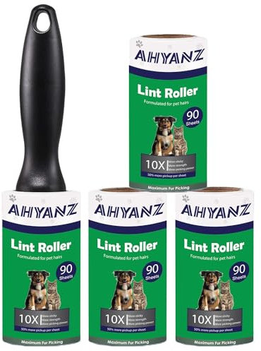 Lint Rollers Refills set 360 Sheets, Excellent Quality, Super Extra Sticky, Easy Peel 1 Roller + 4 Lint Roller, Removes Pet Hair, Fur, Fluff & Dust From All Fabrics Carpet Bed Sofa Clothes & Furniture