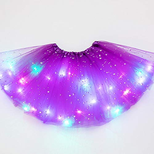 Falda de tutú para niñas pequeñas, con LED, colorida, luminosa, para niños, con lentejuelas de estrella, tutú brillante, Morado Oscuro, Talla única