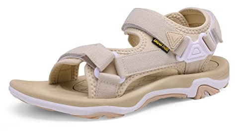 DREAM PAIRS Donna Sandali Sportivi da Trekking Piatti con Suola in TPR Antiscivolo per Escursioni in Spiaggia,Size 43,Beige,DSA214