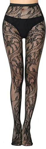 Dam svart mönster fisknät tights mönstrade strumpbyxor för damer, Svart - 1606, en storlek
