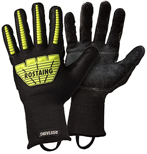 ROSTAING Pros Pompier RESCUEFLUOBC - Paire de Gants de Pompier - Pour Secours Routiers - Gants de Désincarcération et Déblaiement - Gants Anti-Coupure - Gants Protections des Chocs Noir/Jaune Fluo S