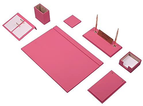 Schreibtischset aus Leder – Schreibtischunterlage – Notizpapierhalter – Stifthalter – Lederuntersetzer – Schreibtischzubehör – Schreibtischzubehör – rosa (9PCS)