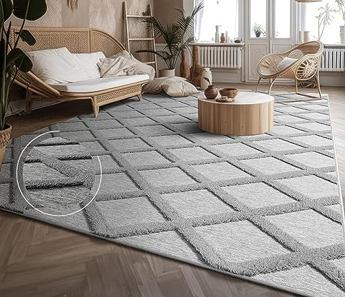 Paco Home Teppich Wohnzimmer Schlafzimmer Kurzflor Modernes Skandinavisches Muster Rauten Motiv Flauschig 3D Grau Anthrazit, Grösse:160x220 cm, Farbe:Grau