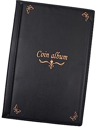 VOANZO 150 Taschen Münzalbum 15 Seiten Leder Münzsammelbuch Penny Sammelbuch für Münzsammler (Schwarz)