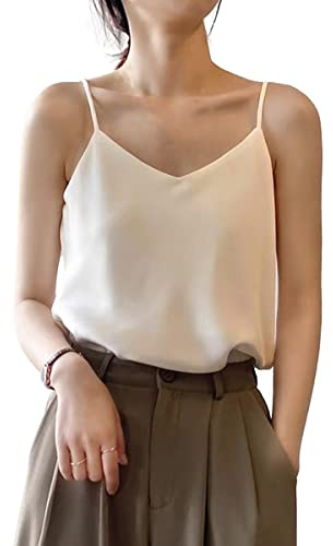 Donna Top con Spalline in Rayon Raso Camisole Elegante Canotta Cami Collo a V Liscia Leggera Comfort - Champagner Tinta Unita Taglia del Produttore XXL