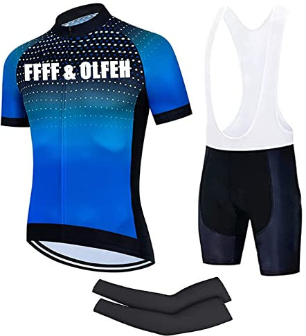 FFFF & OLFEH Maillot Ciclismo Hombre Verano Manga Corta, Manga Corta y Pantalones Cortos Acolchados, Gel 3D Gel Equipos Conjunto Ciclismo Verano Team Pro (L,7)