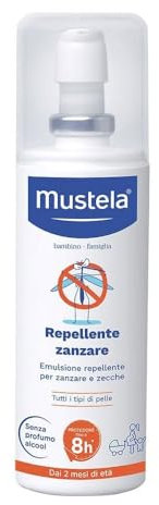 Mustela Repellente Zanzare, Viso e Corpo, Neonati dai 2 Mesi, Bambini, Tutta la Famiglia, anche in Gravidanza - Respinge Zanzare e Zanzare Tigre fino a 8 Ore, Zecche fino a 7 Ore (100ml)