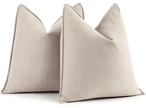 ZWJD Funda Cojín 50x50 Beige Juego de 2 de Chenilla con Diseño Elegante, Cojín Decorativo Suave y Lujoso para Sofá, Cama y Decoración del Hogar