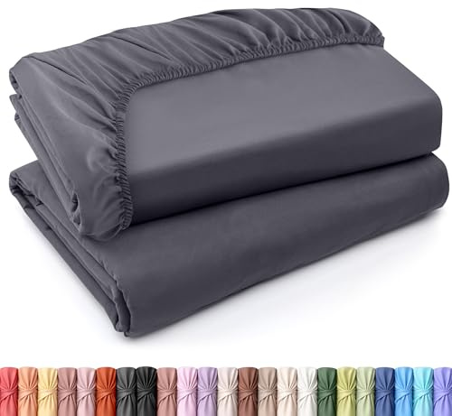 Utopia Bedding Set di 2 Lenzuolo con Angoli Due Piazze Matrimoniale - Twin XL - Grigio - Microfibra Spazzolata - Lenzuolo sotto con Angoli Elasticizzato