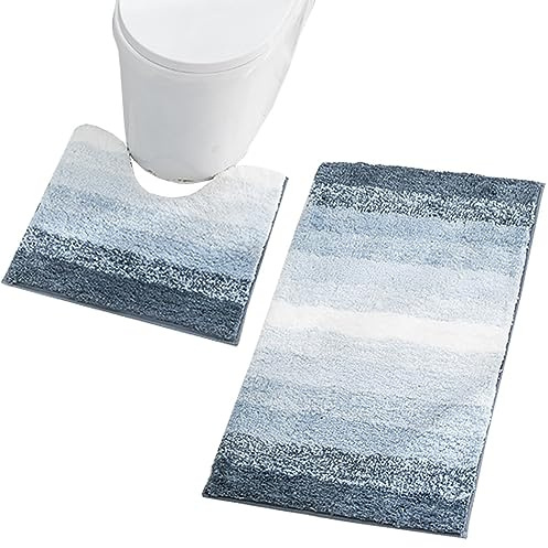 ZESLIV Badematten Set 2 teilig Badezimmerteppich WC Vorleger mit Ausschnitt rutschfeste Toilettenmatte Badvorleger Saugfähige Badteppiche