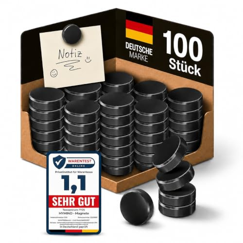 MYMIND® Magnete für Magnettafel 100x - Magnete stark für Whiteboard 18x5mm | Starke Magnete für Magnettafel, Whiteboard & Kühlschrank – extra stark klebende Magneten, kratzfrei & vielseitig