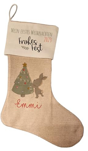Kilala Nikolausstrumpf zum befüllen Weihnachsstrumpf mit Name personalisiert Kinder Erwachsene Aufhängen für Weihnachtsdeko (Hase/Weihnachtsbaum)