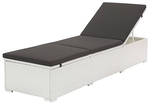 TANZEM Sonnenliege mit Auflage, Gartenliege, Liegestuhl, Sonneninsel Outdoor, Sonnenstuhl, Gartenmöbel, Bäderliege, Relaxliege, Poly Rattan Weiß