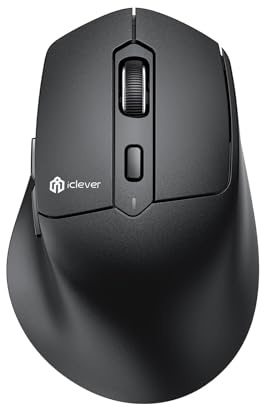 iClever MD360 Ergonomic Bluetooth Mouse with Mouse Jiggler, Wireless Rechargeable Mouse for 3 Devices (BT/2.4G), 4 DPI Settings, Compatible with iPad, Mac, PC