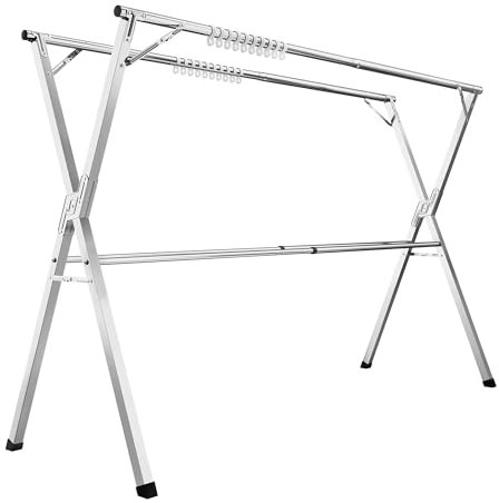 SONGMICS Wäscheständer, Standtrockner, 133-200 cm ausziehbar, zusammenklappbar, freistehend, für Innen- und Außenbereich, Taubengrau LLR902E01