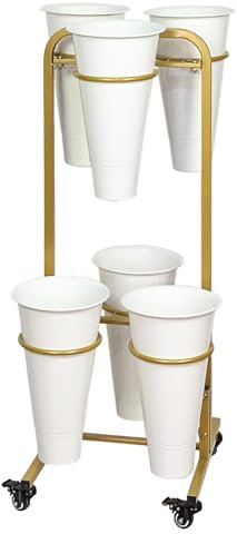GONCBKVN Freistehender Blumenständer mit Eimern, 2-lagiger Metall-Pflanzenständer mit Rädern, Robustes Bewegliches Boden-Blumenregal, für Blumenläden, Garten, drinnen und draußen (Color : White)
