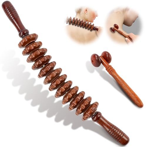 ACWOO Wooden Massage Roller Tools, 2PCS Anti Cellulite Massage Roller Massager Tool Set, Manual Wood Therapy Massage Tools Massager Roller for Relaxes, Leg, Arms, Back, Neck Muscle, Men and Women