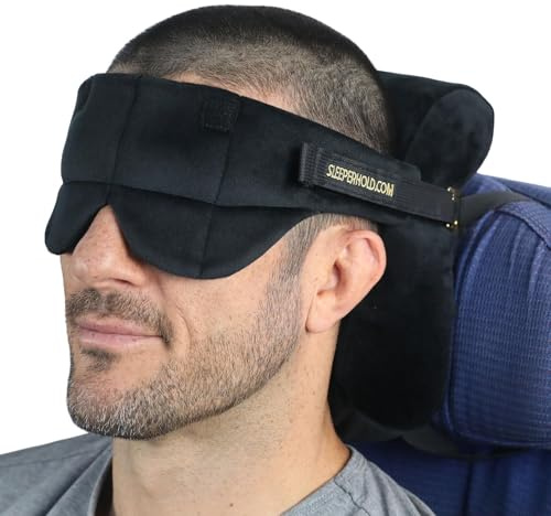 Sleeper Hold Travel Pillow - Real Sleeping Experience on Long Flights - Head Strap with Eye Mask - Super-Soft, Lightweight, Easy-to-Carry, and Machine-Washable Airplane Pillow