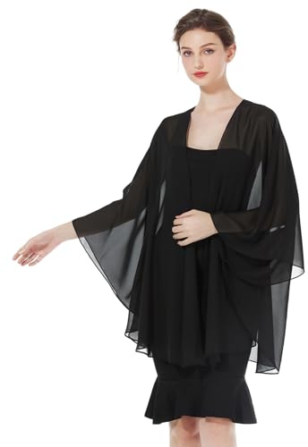 BEAUTELICATE Chal Mujer Fiesta Capa Gasa Con Sisas Verano Bufanda para Bodas Elegante Ligero (Black)