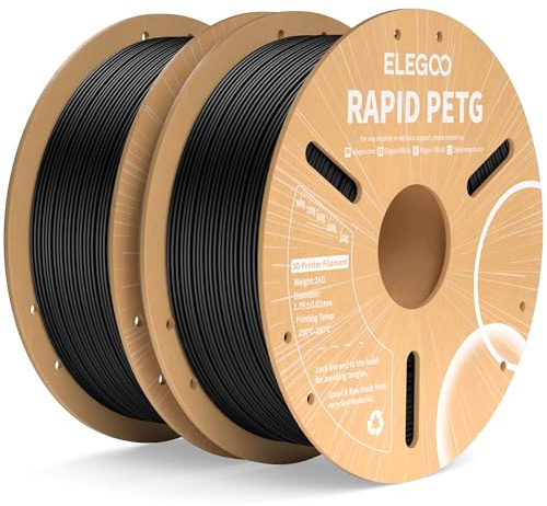 ELEGOO Rapid PETG Filament 1.75mm Schwarz 2KG | High-Speed bis 600mm/s 3D Drucker Filament, Maßgenauigkeit +/- 0,02mm, 1kg Spule (2.2lbs), Kompatibel mit FDM 3D Drucker