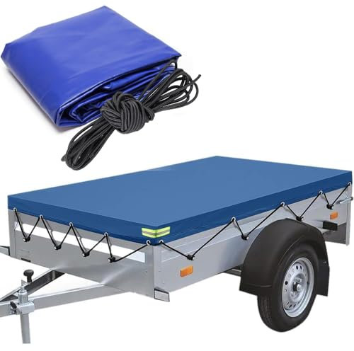 HEYOUTH Anhängerplane Flachplane,209 x 115 x 10 cm Abdeckplane für Anhänger,Anhänger Flachplane PVC wasserdichte & reißfeste,mit Planenseil Reflexstreifen Ösen, für 750kg PKW Hänger
