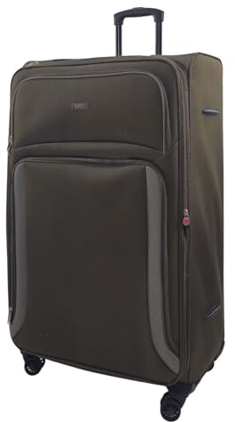Infinity läder svart mjukt skal resväska bagage set resa lätt handbagage kabinväska, Khaki, XL - 32, Resväska