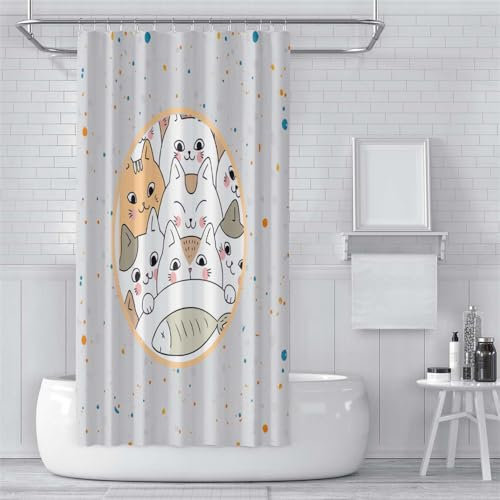 Duschvorhang Orange Katze Blau Duschvorhang Stoff Polyester Badevorhang Shower Curtains Antischimmel Duschvorhang Wasserdicht Duschvorhänge Duschvorhang 240x200 mit 12 Duschvorhangringen